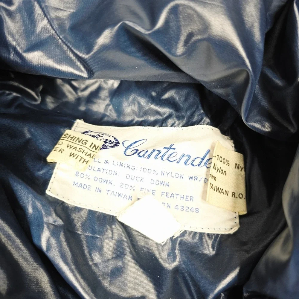 Vintage Contender Duck Down Puffer Jacket Mens XL Blue Black‎ Retro Winter